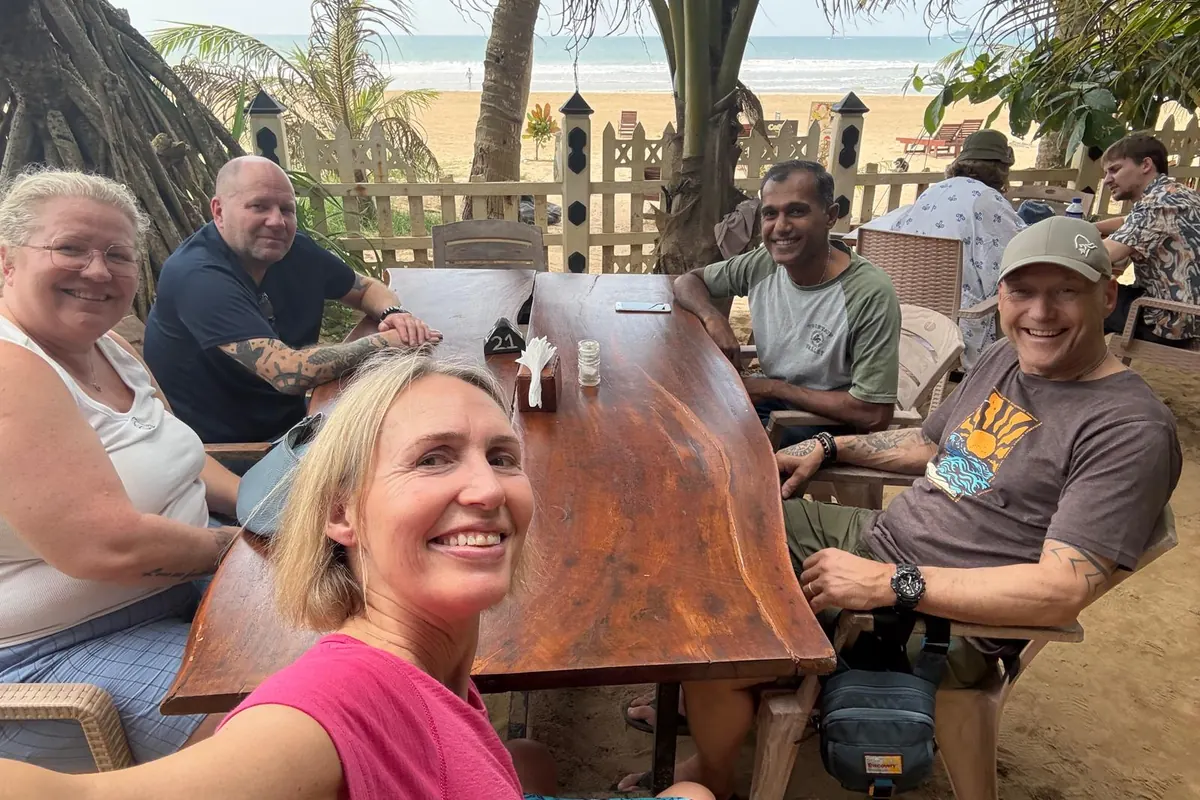 Guests enjoying a beachside restaurant in Sri Lanka